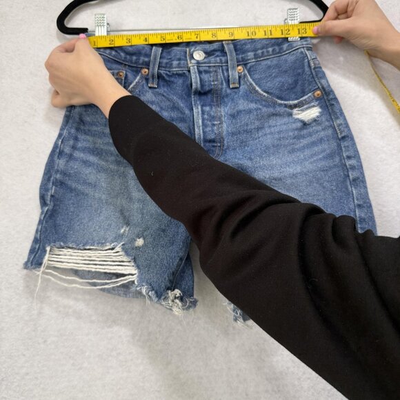 Levis Denim Shorts Womens 25 Distressed High Rise Button Fly Raw Hem Cutoff - Picture 2 of 10